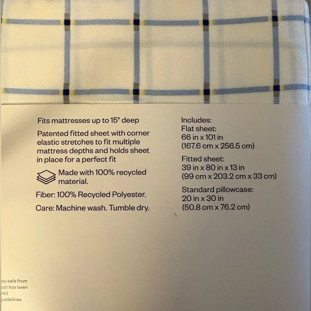 New-Room Essentials White & Blue Plaid Microfiber Sheet XL Twin‎ cotton soft